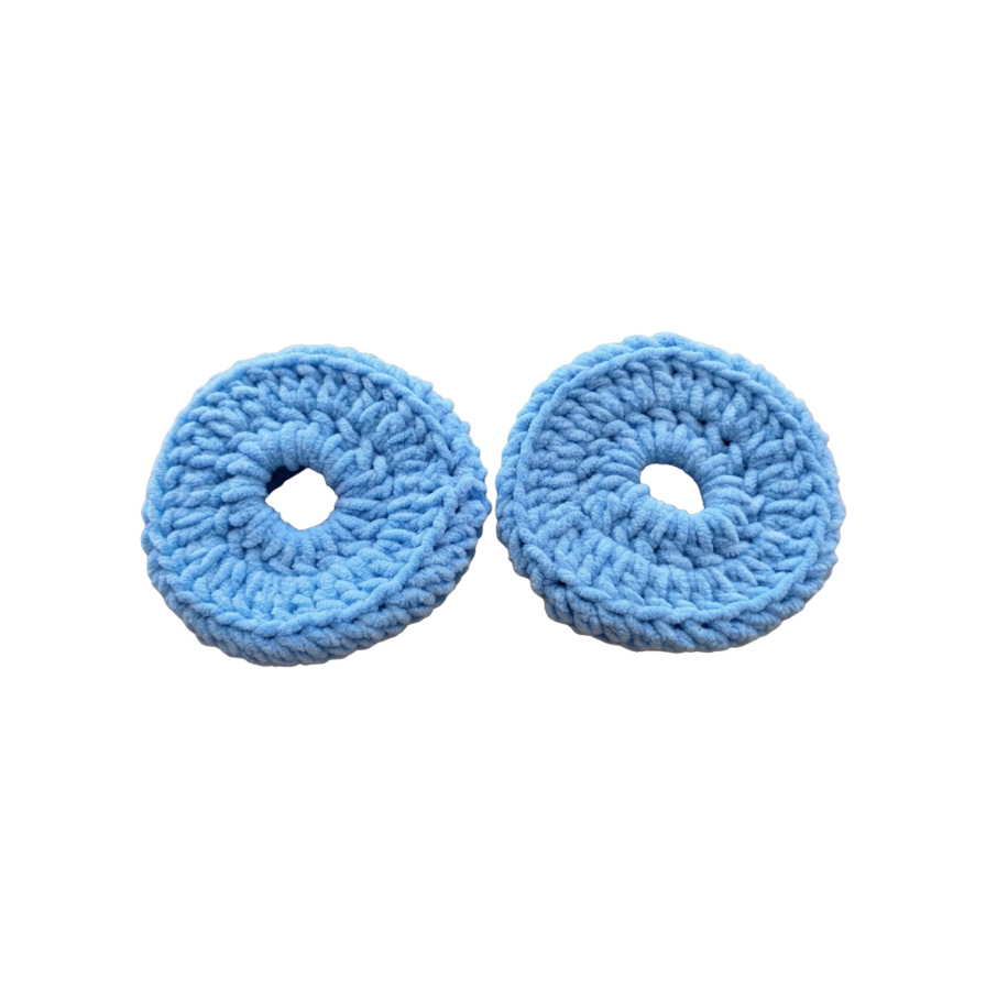 Pair of blue crochet headset covers